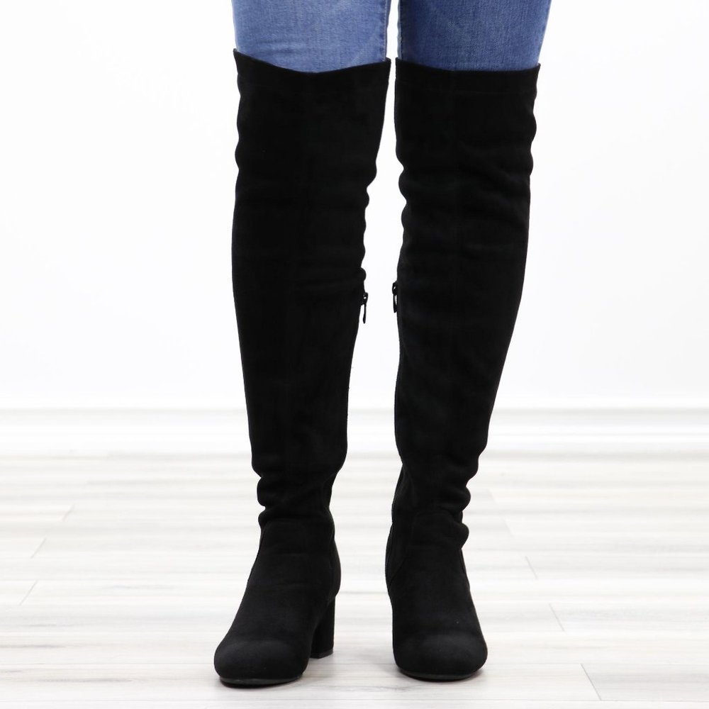 Over The Knee Block Heel Boots With Lace Up Back - Picture 5 of 16